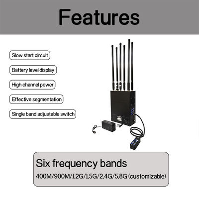 Portable 50W backpack drone defense 2km 6-band drone detection